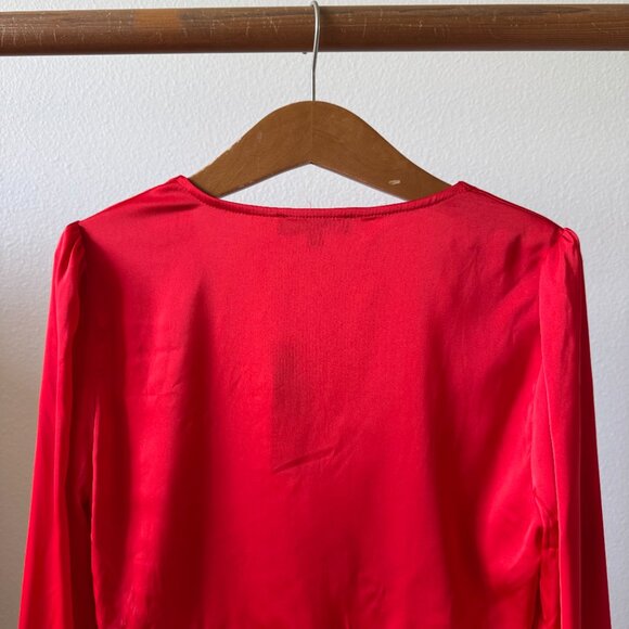 Lulus Head Held High Red Satin Long Sleeve Blouse Top | Size Small NWT - Picture 9 of 16